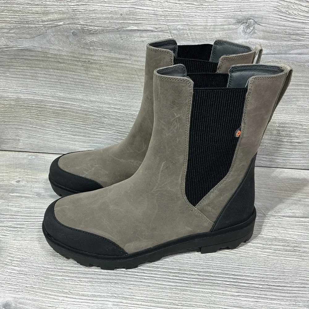 NWT'S Bogs Holly Tall Leather Boots Gray 72838-260 Pull On Waterproof Size 10